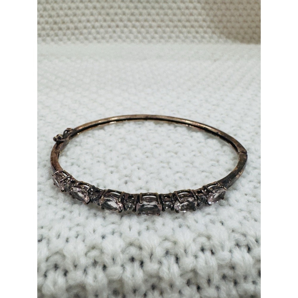 925 Sterling Silver Pink Crystal Hinged Bangle Bracelet Size 6.25